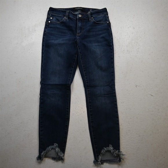 Liverpool Jeans Company Denim - Liverpool Jeans 6 Petite Mid Rise Ankle Skinny Raw Hem Dark Stretch Denim Jeans